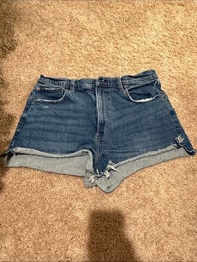Abercrombie & Fitch Dark Blue Distressed Rolled-Hem Jean Shorts